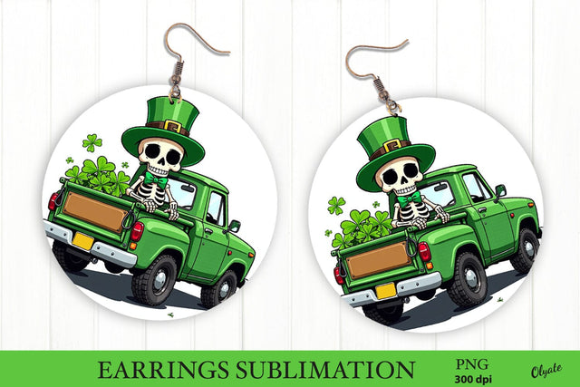 St Patrick’s Day Earring PNG. Skeleton Round Earring Sublimation Olga Terlyanskaya 