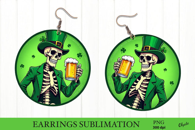 St Patrick’s Day Earring PNG. Skeleton Round Earring Sublimation Olga Terlyanskaya 