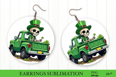 St Patrick’s Day Earring PNG. Skeleton Round Earring Sublimation Olga Terlyanskaya 