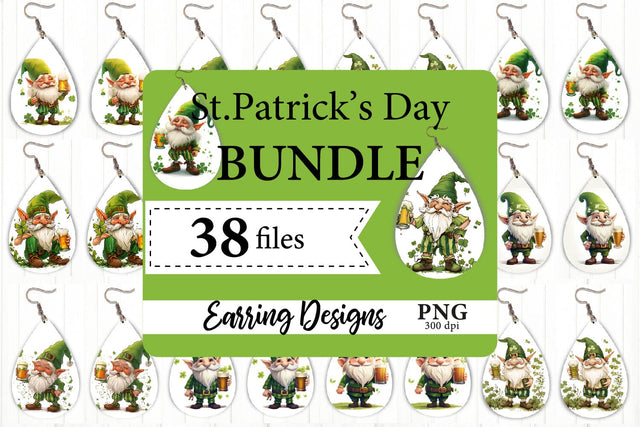 St Patrick’s Day Earrings Bundle PNG. Gnome Earrings PNG Sublimation Olga Terlyanskaya 