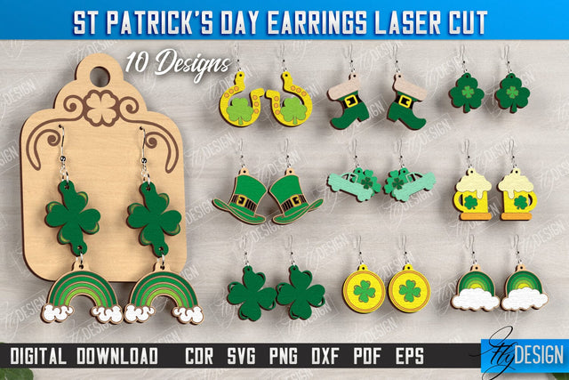 St Patrick's Day Earrings Bundle | Shamrock | St Patrick's Signs | Accessories | CNC Files SVG Fly Design 