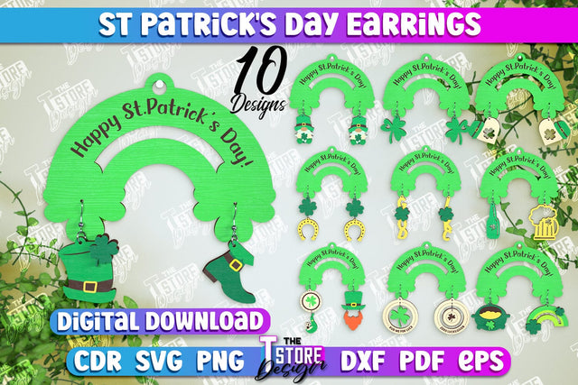 St Patrick's Day Earrings Bundle | Shamrock | St Patrick's Signs | Accessories | CNC Files SVG The T Store Design 