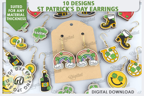 St Patricks Day Earrings Laser Cut Bundle. Lucky Charm SVG SVG Evgenyia Guschina 