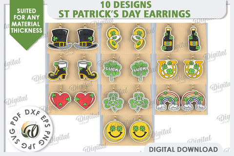 St Patricks Day Earrings Laser Cut Bundle. Lucky Charm SVG SVG Evgenyia Guschina 