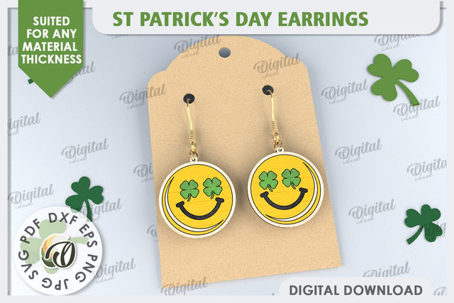 St Patricks Day Earrings Laser Cut. Lucky Charm SVG SVG Evgenyia Guschina 
