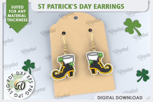 St Patricks Day Earrings Laser Cut. Lucky Charm SVG SVG Evgenyia Guschina 