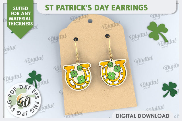 St Patricks Day Earrings Laser Cut. Lucky Charm SVG SVG Evgenyia Guschina 