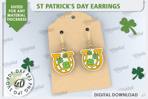St Patricks Day Earrings Laser Cut. Lucky Charm SVG SVG Evgenyia Guschina 
