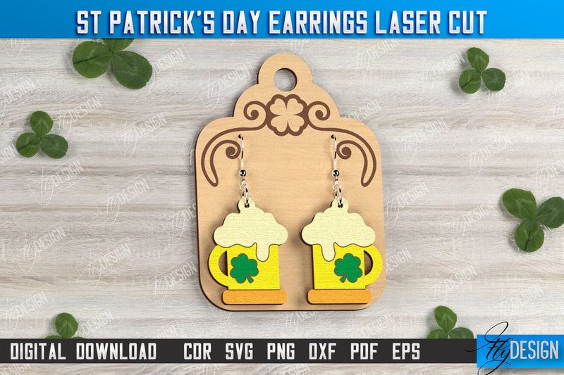 St Patrick's Day Earrings | Shamrock | St Patrick's Signs | Accessories | CNC File SVG Fly Design 