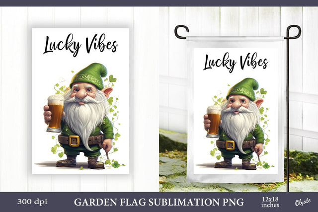 St Patricks Day Garden Flag PNG. Gnome with Beer PNG Sublimation Olga Terlyanskaya 