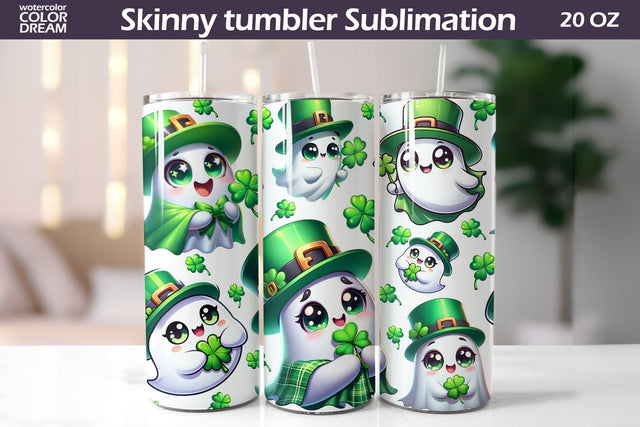 St Patricks Day Ghost Tumbler | Seamless Tumbler Wrap Sublimation WatercolorColorDream 