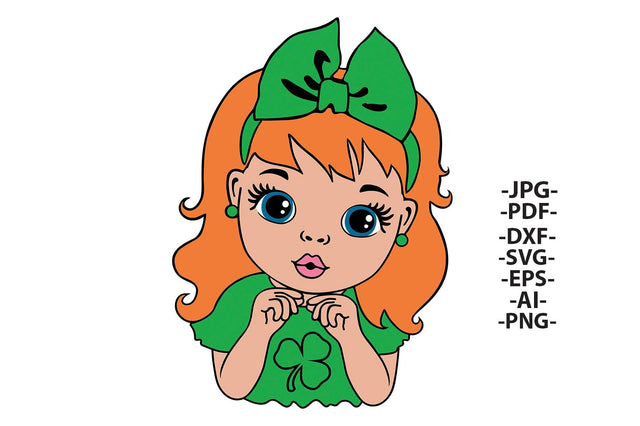 St. Patrick’s Day Girl SVG Green Bow Red Hair PNG JPG PDF EPS DXF AI Shamrock Irish Cute Clipart for Cricut Sublimation Crafts SVG 1uniqueminute 