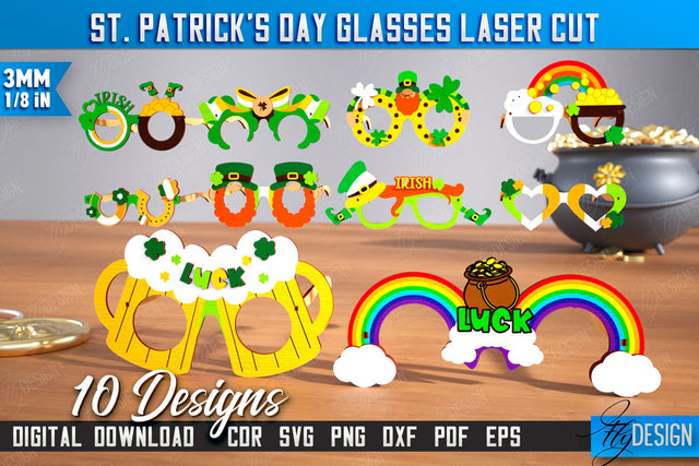 St. Patrick's Day Glasses Bundle | Patrick's Day Accessories | Irish Glasses Green | CNC Files SVG Fly Design 