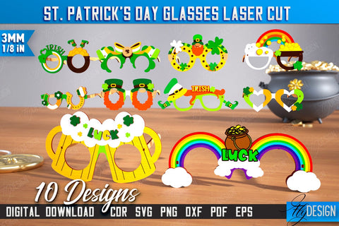 St. Patrick's Day Glasses Bundle | Patrick's Day Accessories | Irish Glasses Green | CNC Files SVG Fly Design 