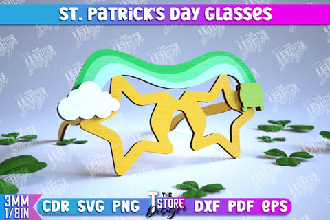 St. Patrick's Day Glasses Laser Cut Design, 3d Wooden Glasses, Happy St. Patrick's Day Wooden Glasses Design SVG The T Store Design 