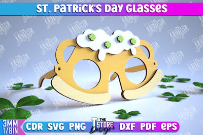 St. Patrick's Day Glasses Laser Cut Design, 3d Wooden Glasses SVG, Beer Wooden Glasses SVG The T Store Design 