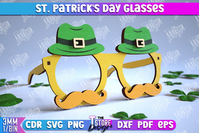 St. Patrick's Day Glasses Laser Cut Design, 3d Wooden Glasses SVG, Leprechaunt Wooden Glasses SVG The T Store Design 