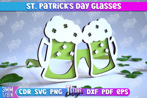 St. Patrick's Day Glasses Laser Cut Design Bundle, Wooden Glasses, Happy St. Patrick's Day Glasses, Clover svg SVG The T Store Design 