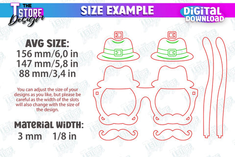 St. Patrick's Day Glasses Laser Cut Design, Wooden Glasses, 3d Gnome Wooden Glasses SVG The T Store Design 