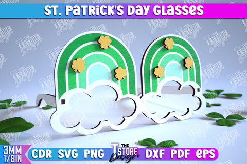 St. Patrick's Day Glasses Laser Cut Design, Wooden Glasses, 3d Rainbow Wooden Glasses SVG The T Store Design 
