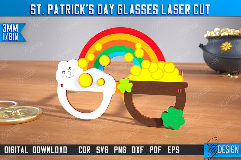 St. Patrick's Day Glasses | Patrick's Day Accessories | Irish Glasses Green | CNC File SVG Fly Design 