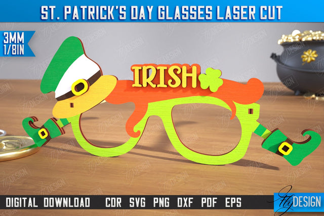 St. Patrick's Day Glasses | Patrick's Day Accessories | Irish Glasses Green | CNC File SVG Fly Design 