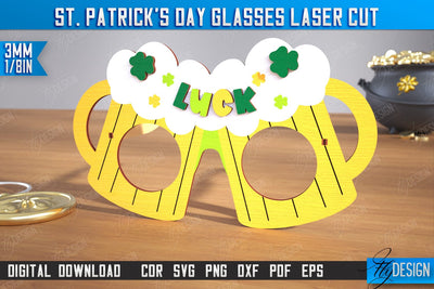 St. Patrick's Day Glasses | Patrick's Day Accessories | Irish Glasses Green | CNC File SVG Fly Design 