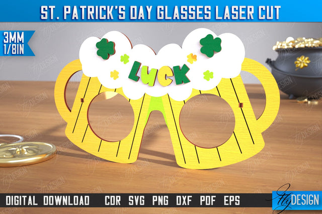 St. Patrick's Day Glasses | Patrick's Day Accessories | Irish Glasses Green | CNC File SVG Fly Design 