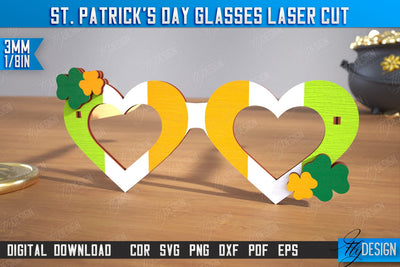 St. Patrick's Day Glasses | Patrick's Day Accessories | Irish Glasses Green | CNC File SVG Fly Design 