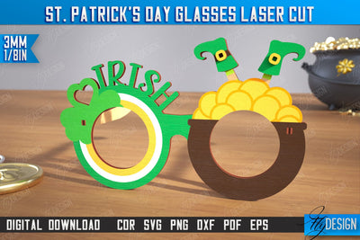 St. Patrick's Day Glasses | Patrick's Day Accessories | Irish Glasses Green | CNC File SVG Fly Design 