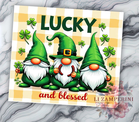St Patricks Day Gnome Tumbler Wrap, 3D Lucky Blessed Design, 20oz Sublimation Wrap, Cute Gnome Art, Digital Download Tumbler, Irish Gnome Gift, Festive Drinkware Sublimation Li Zamperini 