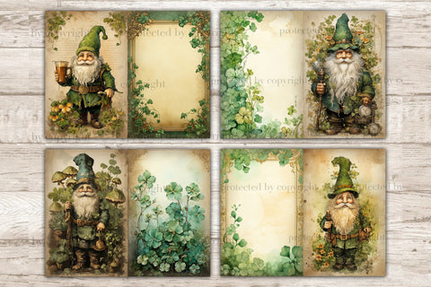 St. Patricks Day Gnomes Junk Journal Pages | Irish Printable SVG GlamArtZhanna 