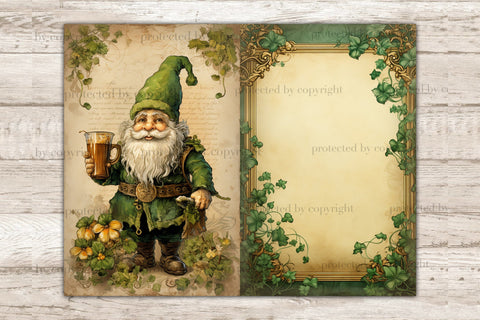 St. Patricks Day Gnomes Junk Journal Pages | Irish Printable SVG GlamArtZhanna 