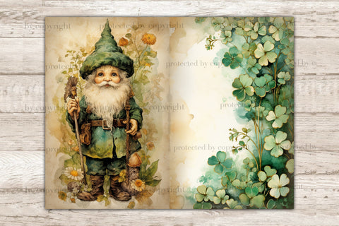 St. Patricks Day Gnomes Junk Journal Pages | Irish Printable SVG GlamArtZhanna 
