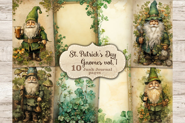 St. Patricks Day Gnomes Junk Journal Pages | Irish Printable SVG GlamArtZhanna 
