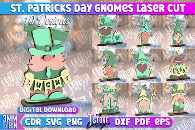 St. Patrick’s Day Gnomes Laser Cut | Lucky Gnomes Design | CNC Files SVG The T Store Design 