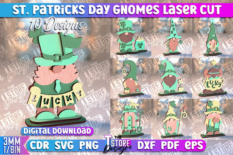 St. Patrick’s Day Gnomes Laser Cut | Lucky Gnomes Design | CNC Files SVG The T Store Design 