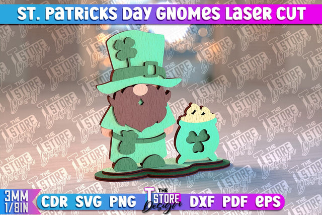 St. Patrick’s Day Gnomes Laser Cut | Lucky Gnomes Design | CNC Files SVG The T Store Design 