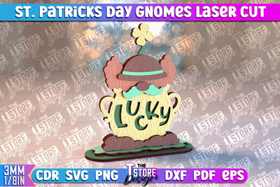 St. Patrick’s Day Gnomes Laser Cut | Lucky Gnomes Design | CNC Files SVG The T Store Design 