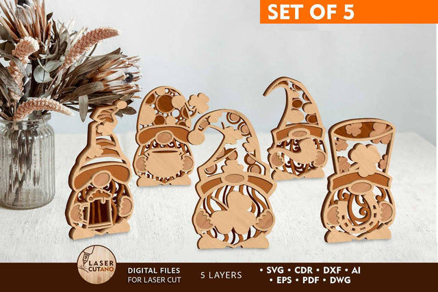 St. Patrick's Day Gnomes Set Multilayer Files SVG LaserCutano 