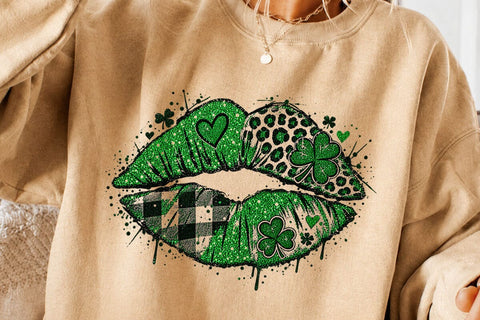St Patricks Day Green Lips Shamrock PNG SVG DesignDestine 
