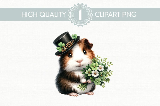 St. Patrick's Day Guinea Pig Clipart, Cute Animal PNG Sublimation BijouBay 