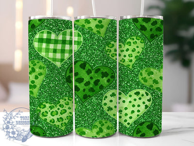 St. Patrick's Day Hearts Tumbler, St. Patrick's Day, Hearts Tumbler, 20oz Tumbler Wrap, Shamrock Design, Irish Gift, Green Tumbler, Lucky Decor Sublimation ToriDesigns 