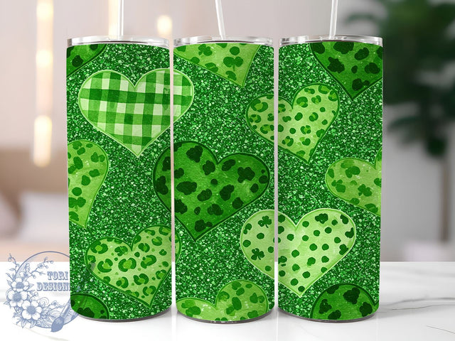 St. Patrick's Day Hearts Tumbler, St. Patrick's Day, Hearts Tumbler, 20oz Tumbler Wrap, Shamrock Design, Irish Gift, Green Tumbler, Lucky Decor Sublimation ToriDesigns 