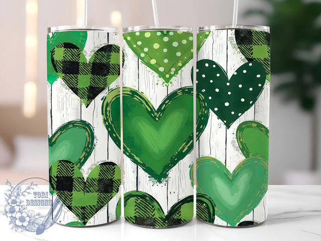 St. Patrick's Day Hearts Tumbler, St. Patrick's Day, Hearts Tumbler, 20oz Tumbler Wrap, Shamrock Design, Irish Gift, Green Tumbler, Lucky Decor Sublimation ToriDesigns 