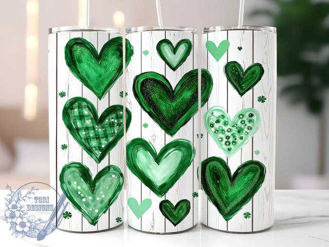 St. Patrick's Day Hearts Tumbler, St. Patrick's Day, Hearts Tumbler, 20oz Tumbler Wrap, Shamrock Design, Irish Gift, Green Tumbler, Lucky Decor Sublimation ToriDesigns 