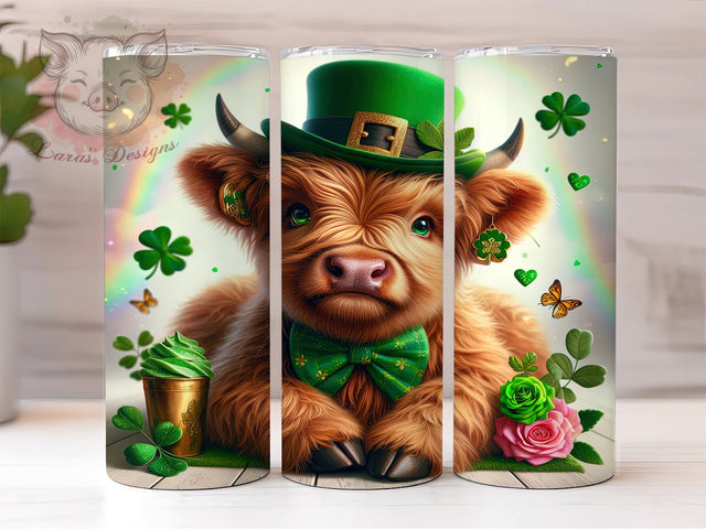 St Patrick's Day Highland Cow 20oz Tumbler Wrap, Highland Cow, 20oz Tumbler, Tumbler Wrap, Sublimation Design, Irish Cow, Lucky Gift Sublimation Lara' s Designs 