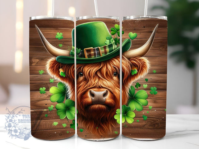 St Patricks Day Highland Cow 20oz Tumbler Wrap PNG, Cow Tumbler PNG, Straight & Tapered Tumbler Wrap PNG, Instant Digital Download PNG, Sublimation Designs Downloads Sublimation ToriDesigns 