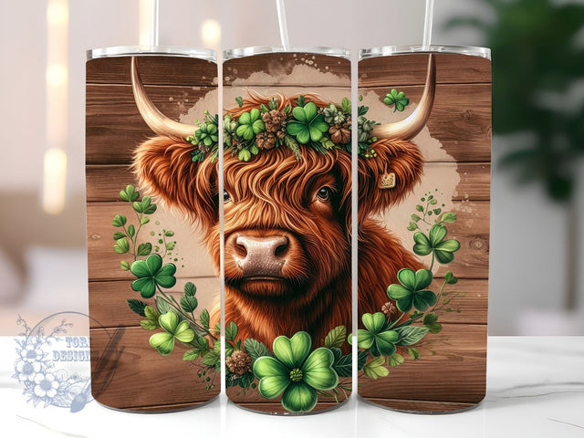 St Patricks Day Highland Cow 20oz Tumbler Wrap PNG, Cow Tumbler PNG, Straight & Tapered Tumbler Wrap PNG, Instant Digital Download PNG, Sublimation Designs Downloads Sublimation ToriDesigns 