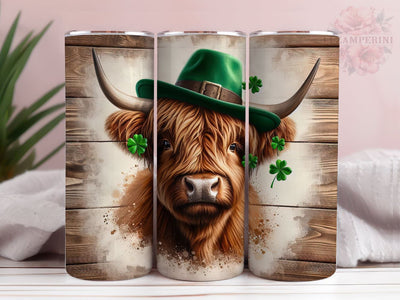 St Patricks Day Highland Cow 20oz Tumbler Wrap PNG, Cow Tumbler, Straight & Tapered Tumbler Wrap, Instant Digital Download Sublimation Li Zamperini 